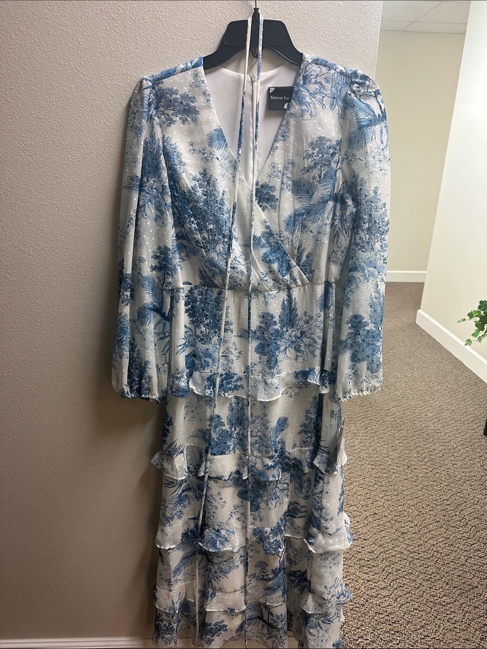 Maison Tara Blue and White Floral Tiered Midi Dress - Picture 6 of 6